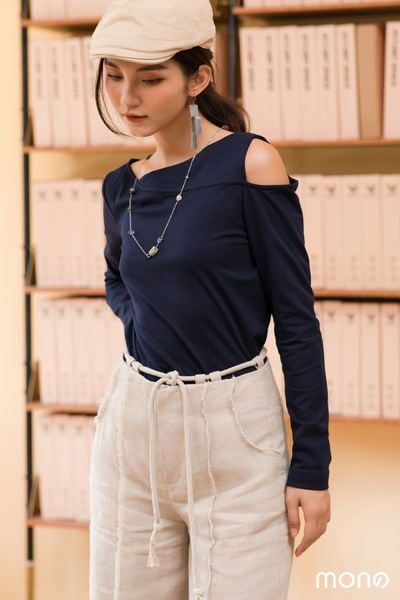 ÁO THUN XẺ VAI BASIC - Navy