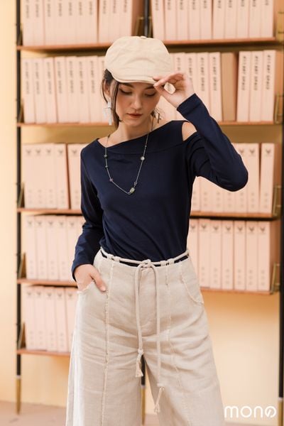 ÁO THUN XẺ VAI BASIC - Navy