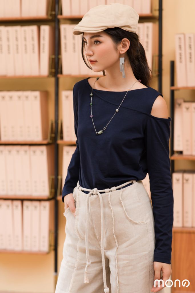 ÁO THUN XẺ VAI BASIC - Navy