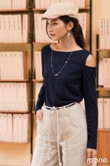ÁO THUN XẺ VAI BASIC - Navy