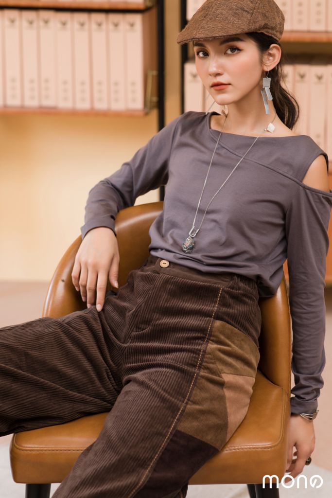 ÁO THUN XẺ VAI BASIC - GHI