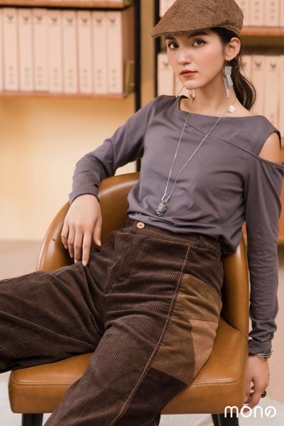 ÁO THUN XẺ VAI BASIC - GHI