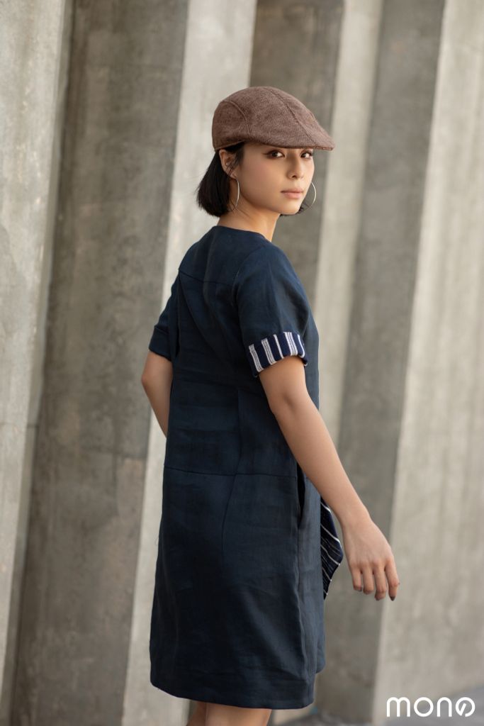 Váy linen cổ tròn DALAT - Navy