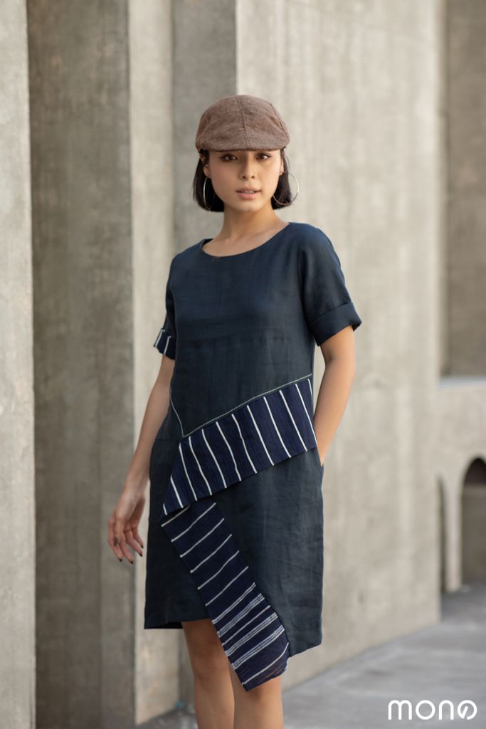 Váy linen cổ tròn DALAT - Navy