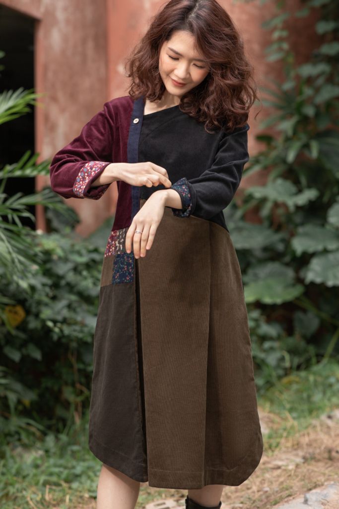 VÁY NHUNG CAN CHẮP PHỐI LỆCH ĐEN