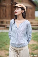 Áo linen cổ V tay xếp