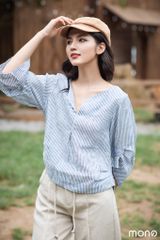 Áo linen cổ V tay xếp