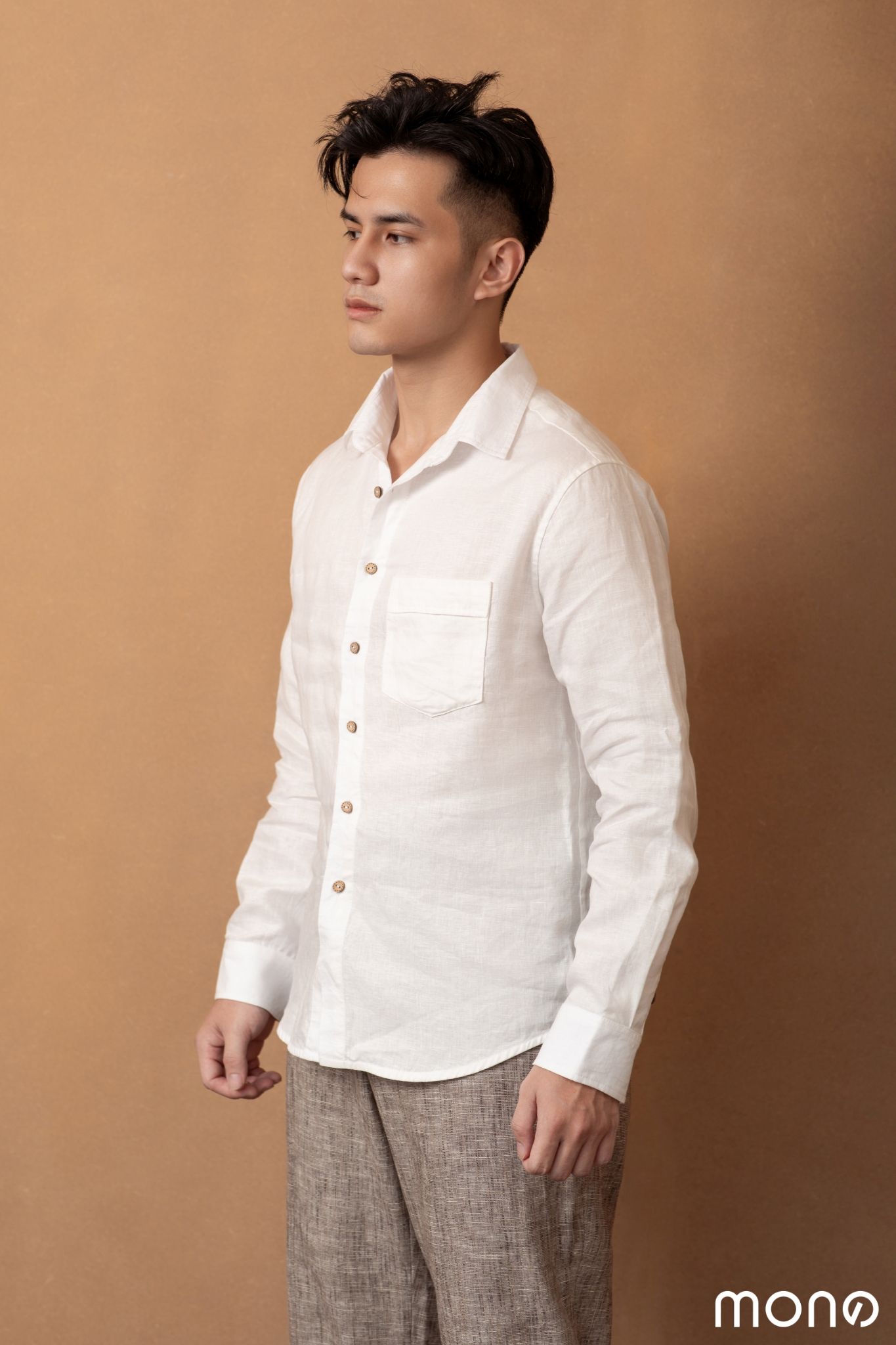 Áo sơ mi cổ đức nam SSSTUTTER kẻ sọc giấu nút thêu logo VENICE COLLAR SHIRT