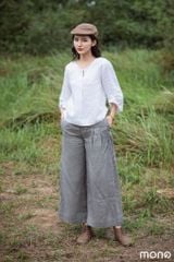 Áo linen cổ V tay xếp