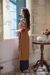 Áo dài linen phối cổ V