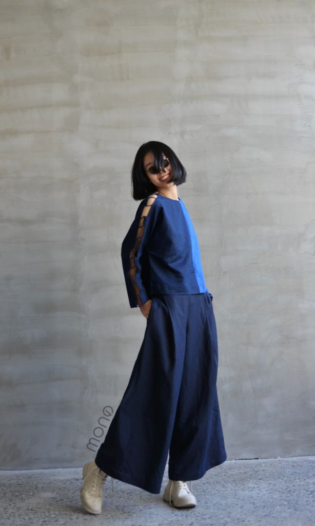 Quần ống rộng lưng chun Navy