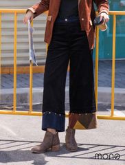 Quần nhung suông can gấu - Đen