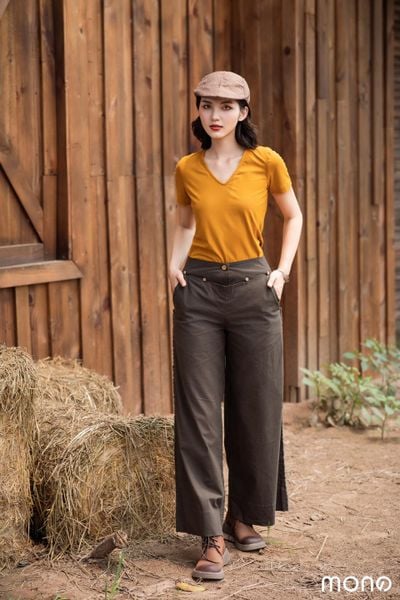 Quần suông linen cúc mở