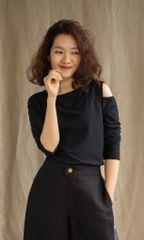 ÁO THUN XẺ VAI BASIC - ĐEN