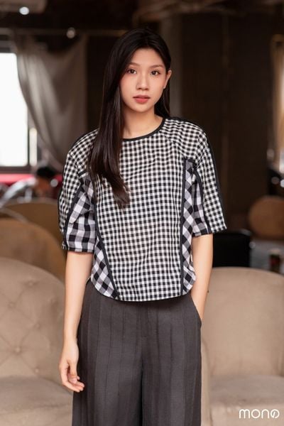 Áo kiểu tay bồng kẻ Caro