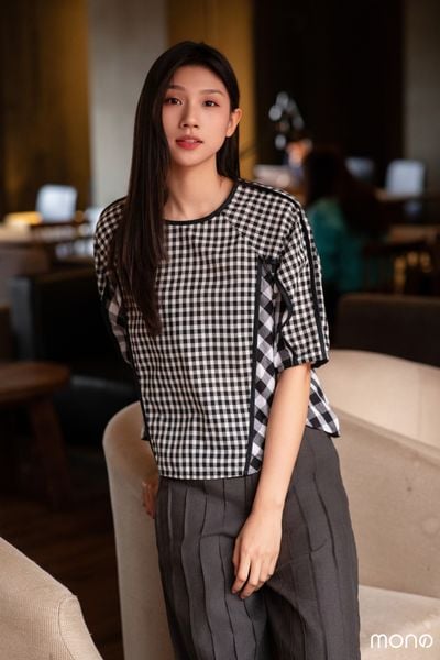 Áo kiểu tay bồng kẻ Caro