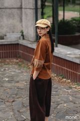Áo kiểu nhung tay bồng buộc dây eo