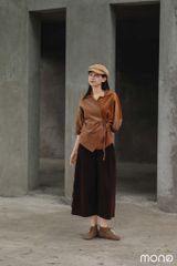 Áo kiểu nhung tay bồng buộc dây eo