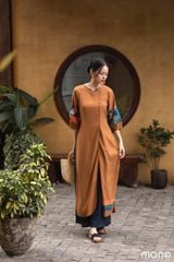 Áo dài linen tay bồng can chắp - Vàng bò