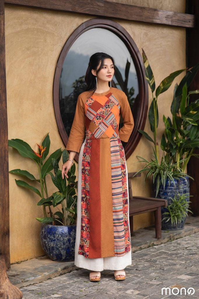 Áo dài linen DANON - Cam