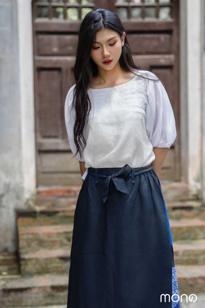 Áo kiểu tay lỡ xếp ly cổ