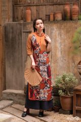 Áo dài linen phối cổ V