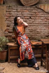 Áo dài linen phối cổ V