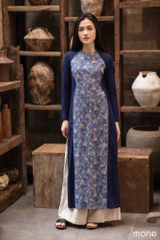 Áo dài linen Queenla - Navy