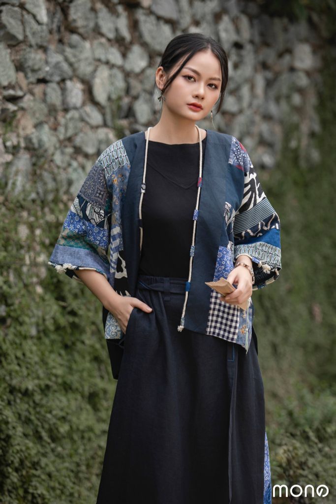 Kimono MOCA can chắp - Navy