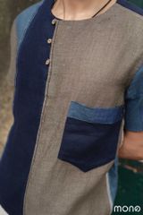 Áo nam cộc tay can dọc - Navy