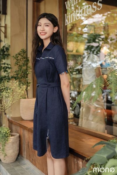 Váy sơ mi đan ngực - Navy