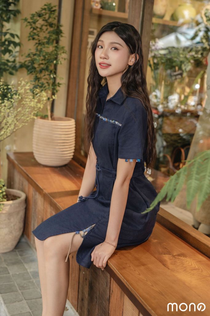 Váy sơ mi đan ngực - Navy