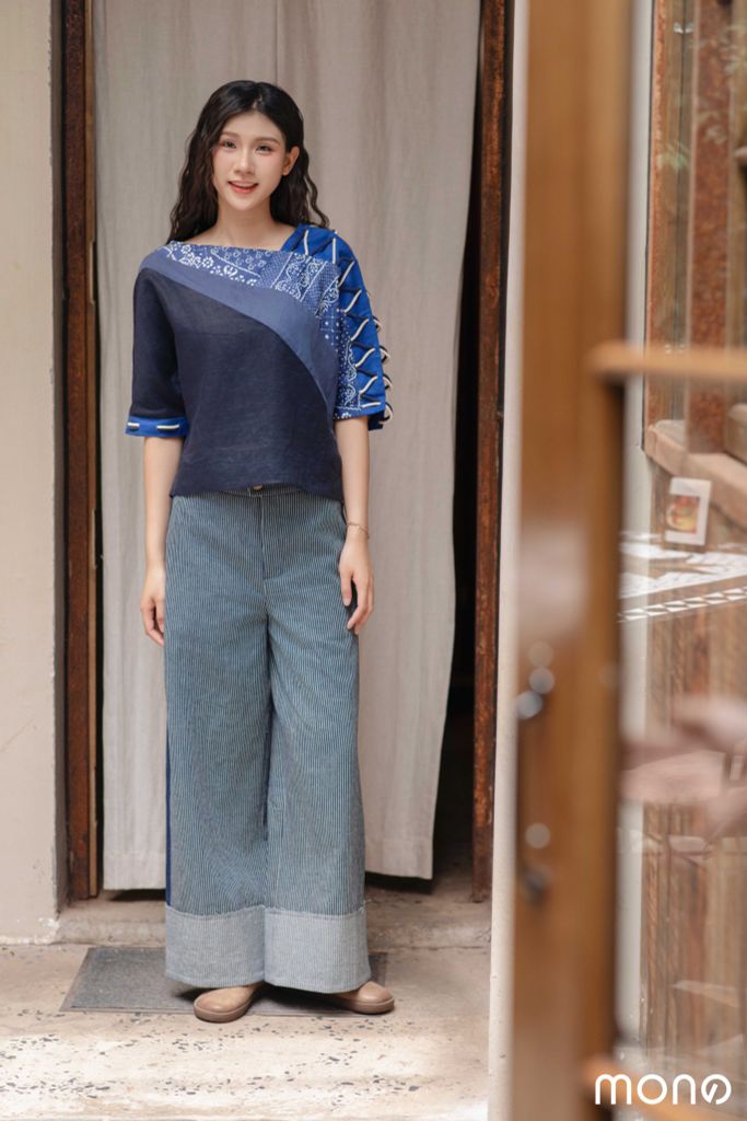 Áo kiểu nữ đan chéo vai - Navy