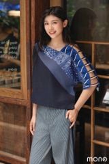 Áo kiểu nữ đan chéo vai - Navy