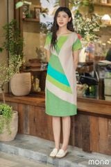 Váy linen cộc tay can chéo - Xanh lá
