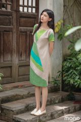 Váy linen cộc tay can chéo - Xanh lá