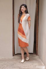 Váy linen cộc tay can chéo