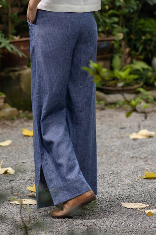 QUẦN LINEN SUÔNG XẺ GẤU -  NAVY