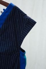 Váy midi cổ V kẻ sọc - Linen