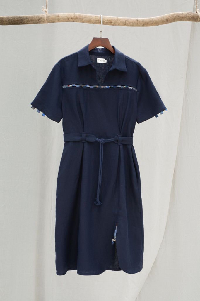 Váy sơ mi đan ngực - Navy