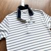 Polo Lacoste trắng kẻ xanh nhỏ