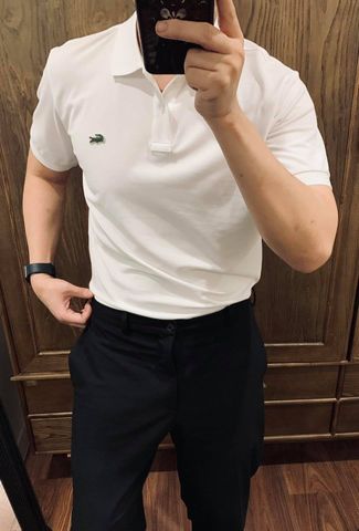 Polo LACOSTE trơn 2 khuy