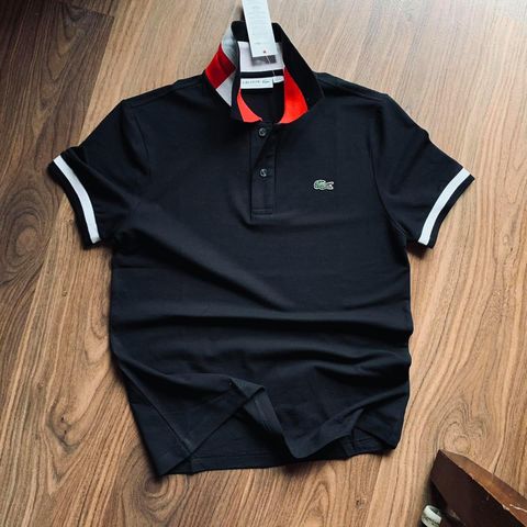 Polo LACOSTE trơn kẻ cổ