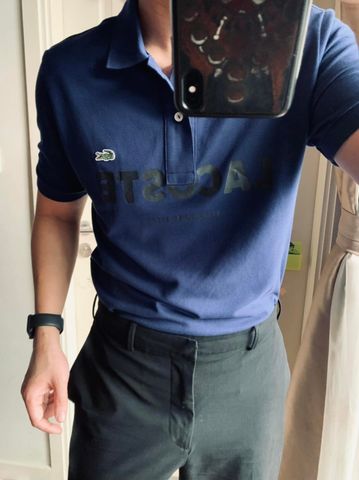 Polo Lacoste trơn chữ ngực nhung