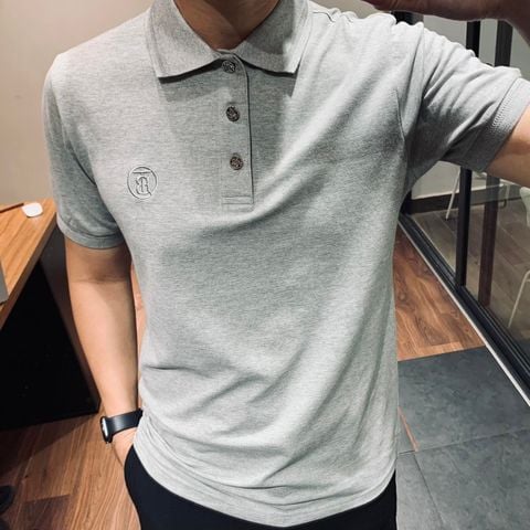 Polo nam cộc tay Burberry trơn tem TB tròn