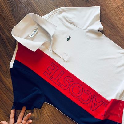 Polo LCST sọc 3 màu chữ lacoste