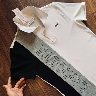 Polo LCST sọc 3 màu chữ lacoste