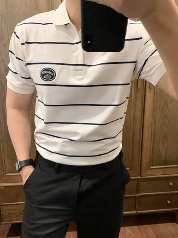 Polo Lacoste Logo tròn xanh kẻ ngang