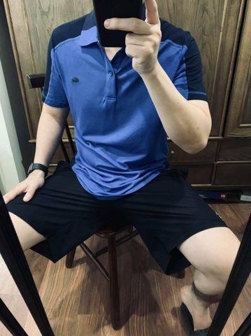 Polo nam cộc tay Lacoste sport cá cao su vai xanh