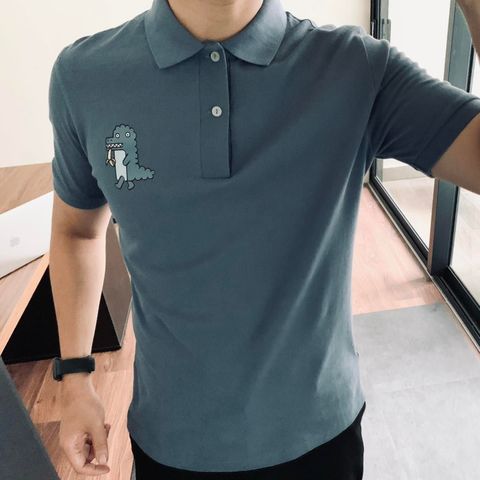 Polo LCST cổ 2 khuy logo cá chuối - Xanh ghi